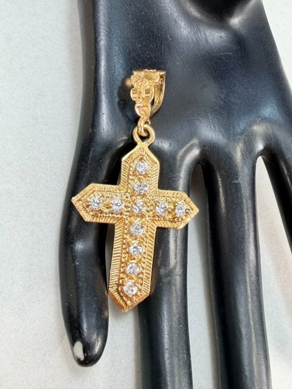 Vintage Gold Tone CZ Cross Pendant Religious Christian Faith Statement Charm
